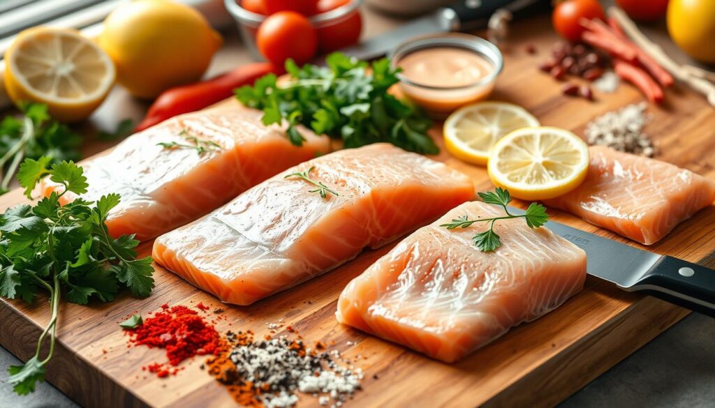 Preparing salmon steaks