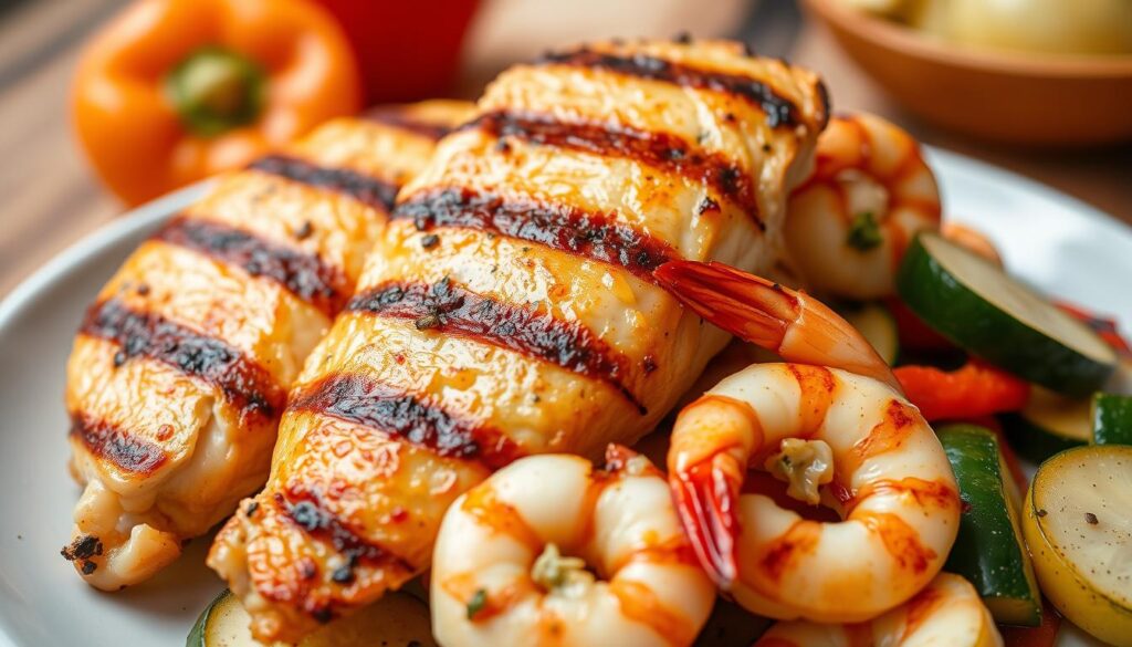 Grilled Chicken Breast and Sautéed Shrimp