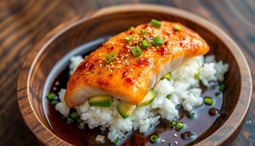 delicious baked salmon sushi