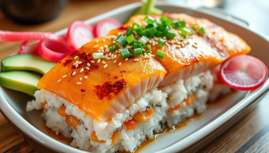 delicious baked salmon sushi