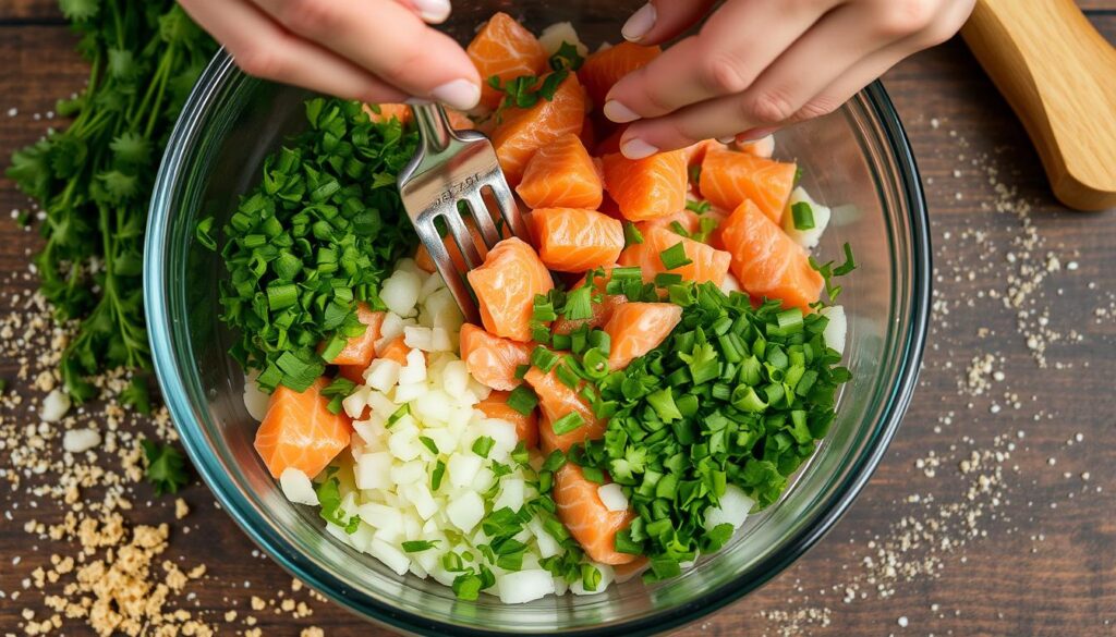 salmon croquette mixing