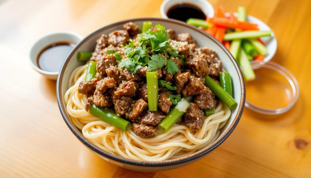 mongolian beef and noodles