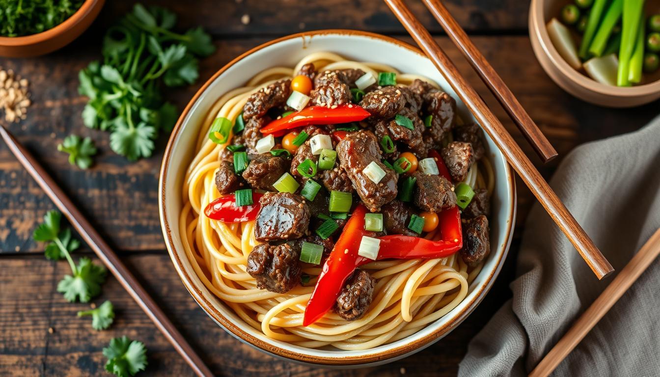 mongolian ground beef noodles